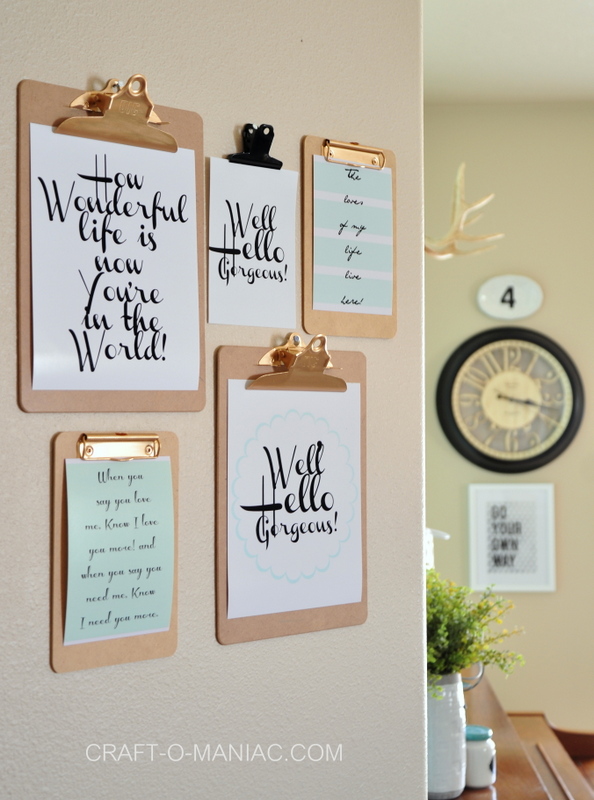 Clipboard Wall Art With Free Printables 