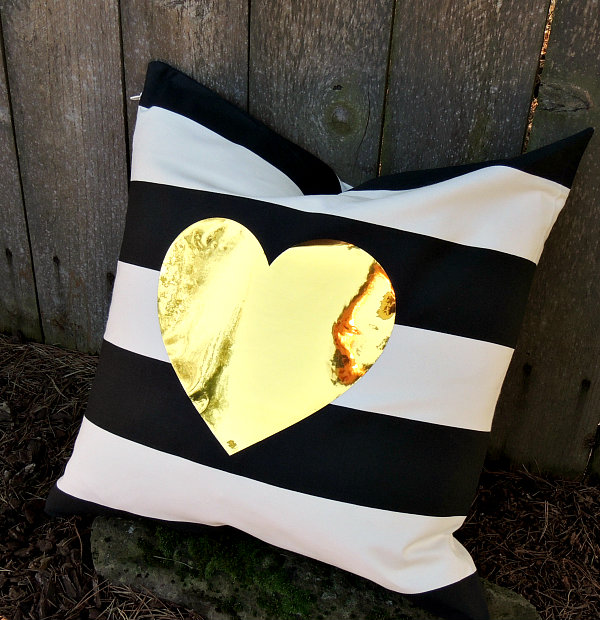 cc gold heart striped pillow