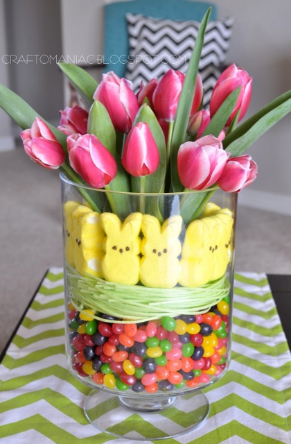 Easter tulip and candy arrangement