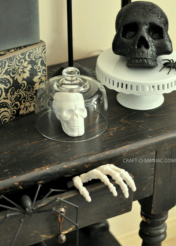 black and white halloween decor skulls